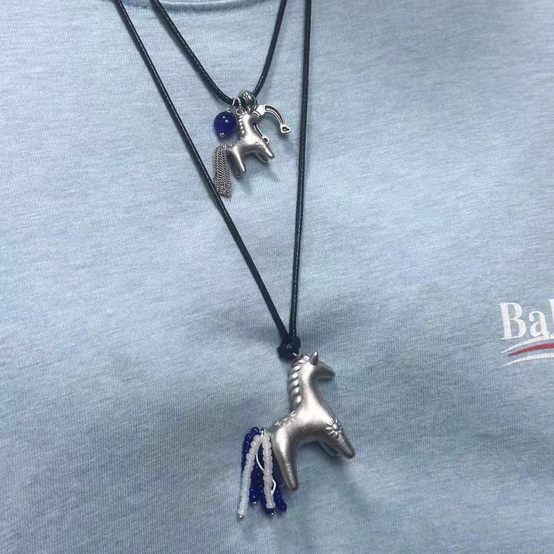 New Sterling Silver Matte Pendant Pony Necklace Women'S High-End Niche Accessible Luxury Jewelry Fashion Versatile Jewelry Accessories - Image 3